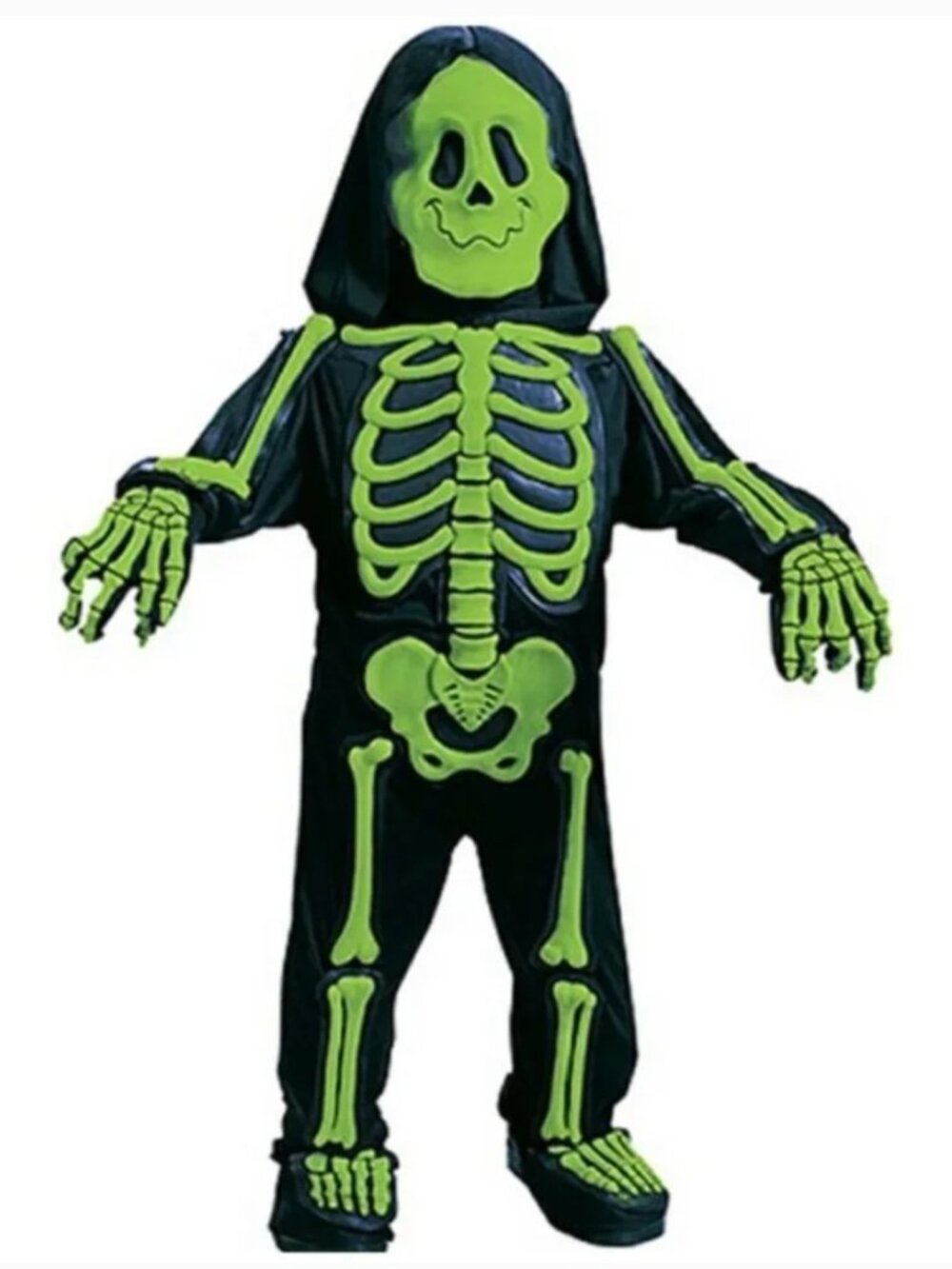 Skelebones Halloween Costume 4/6 Skeleton Green 3-D 6 Pc Jumpsuit Boys Toddler